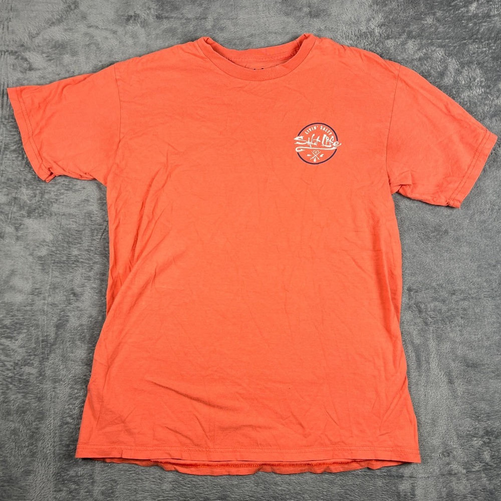 Salt Life Playin' Hookie T Shirt Mens Medium Orange Livin Salty Preshrunk Cotton